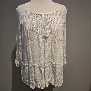 Tribal Jeans Women’s Lace Inset Lurex Blouse | Size XL | White